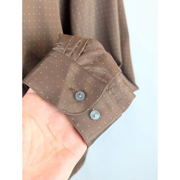 Vintage 1980s Women's Brown Silky Collared Blouse Button-Down Dress Top Sz 16 - Picture 5 of 10
